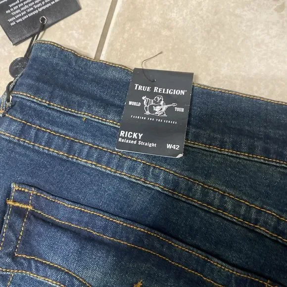 $149 NEW True Religion Ricky Flap Men's 42x32 Relaxed Straight Jeans Last Call